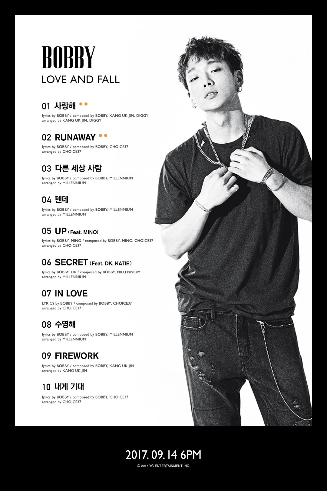 BOBBY - 'LOVE AND FALL' (TRACKLIST) : r/kpop