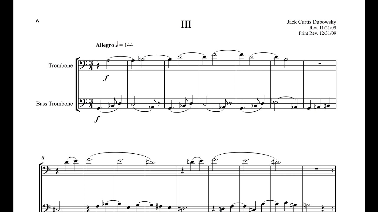 Trombone Duets No 2 – Trombone and Bass Trombone – Dubowsky