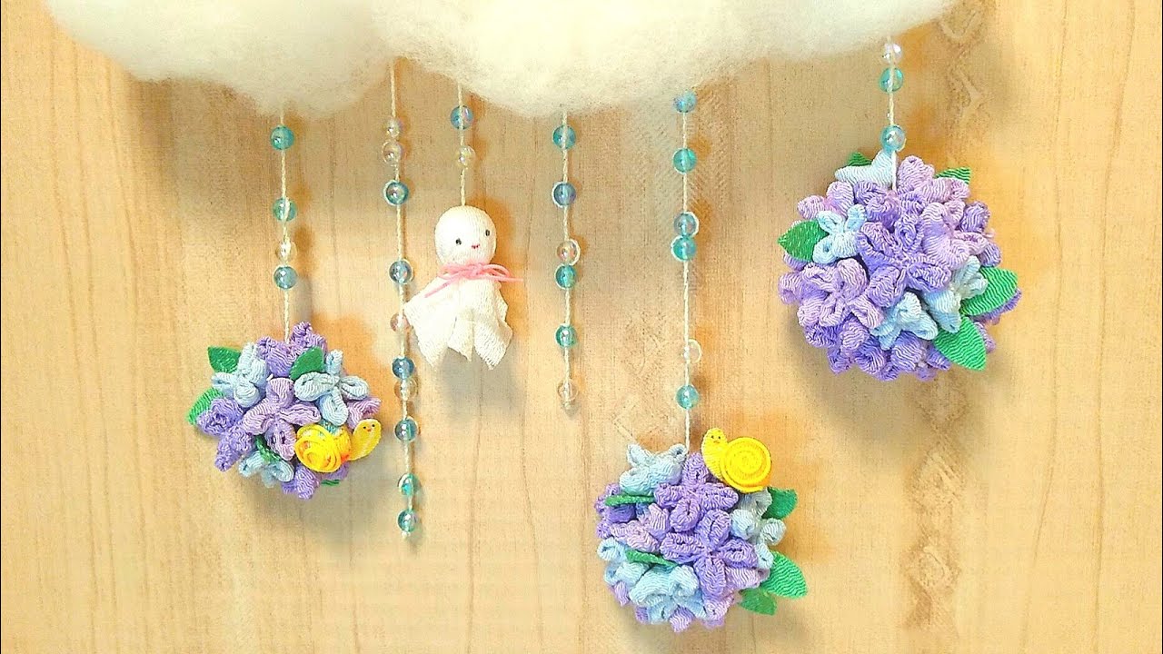 6月の吊るし飾り】紫陽花とてるてる坊主の作り方【壁飾り】Handmade