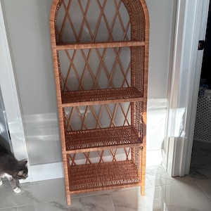 アーチ型籐本棚、ラタン本棚、植物スタンド、ボヘミアン家具、アーチ型
