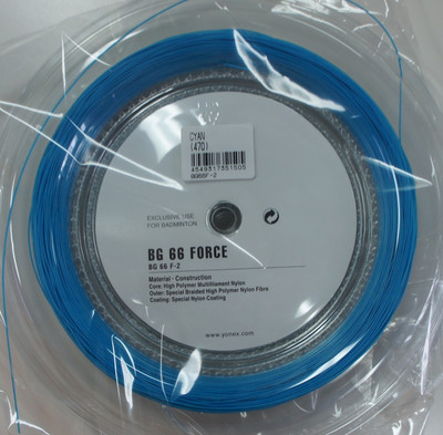 YONEX Badminton String BG66 Force BG 66 F, 200 m, CYAN, Maximum