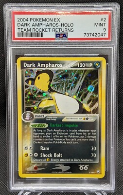 PSA 9 Dark Ampharos 2/109 Holo Rare EX Team Rocket Returns 2004