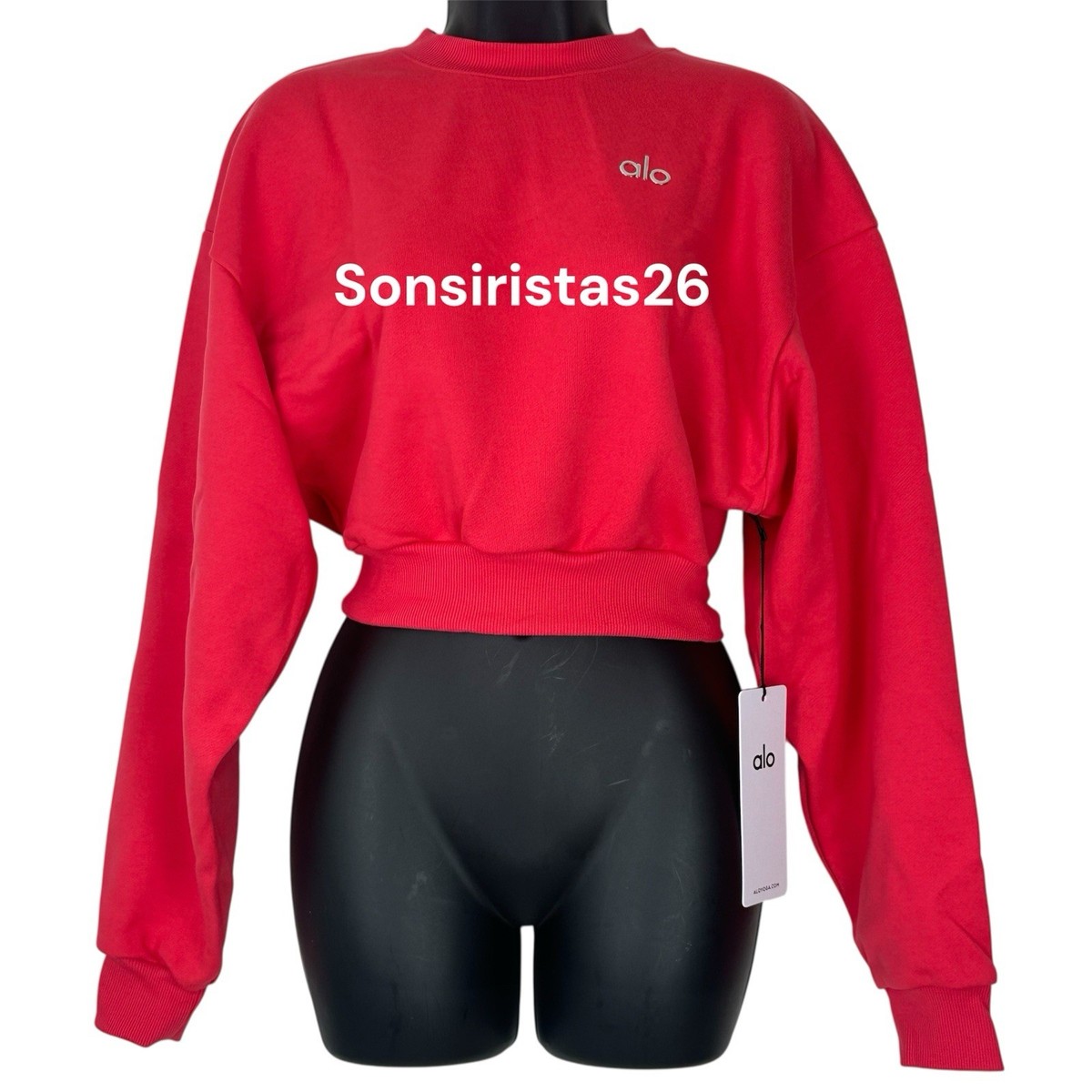 Alo Yoga Cropped Accolade Crew Neck Pullover Sweatshirt - Candy