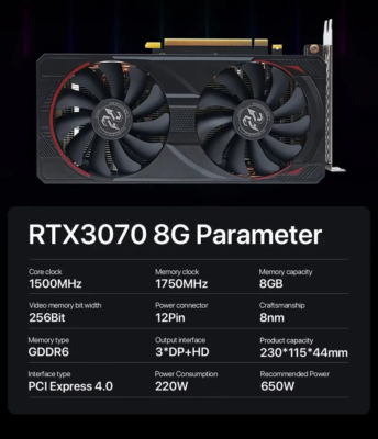Peladn Gaming GPU Nvidia RTX 3070 8G Graphics Card GDDR6 Dual Fan