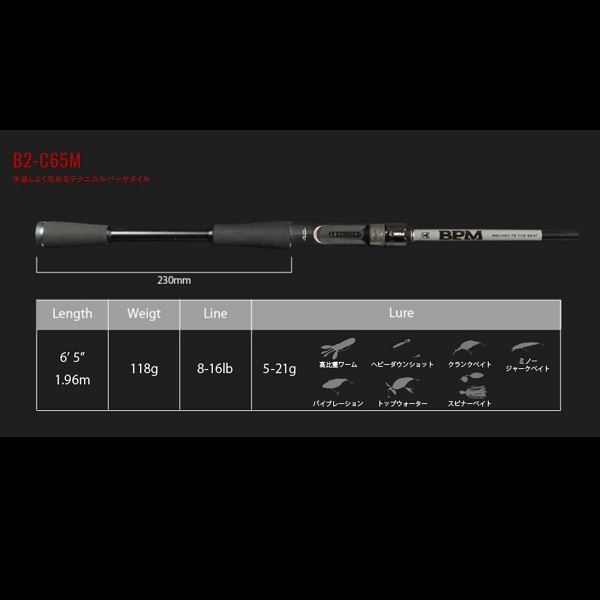 Jackall 22 BPM B2-C65M Bass Bait casting rod 2 pieces From Stylish