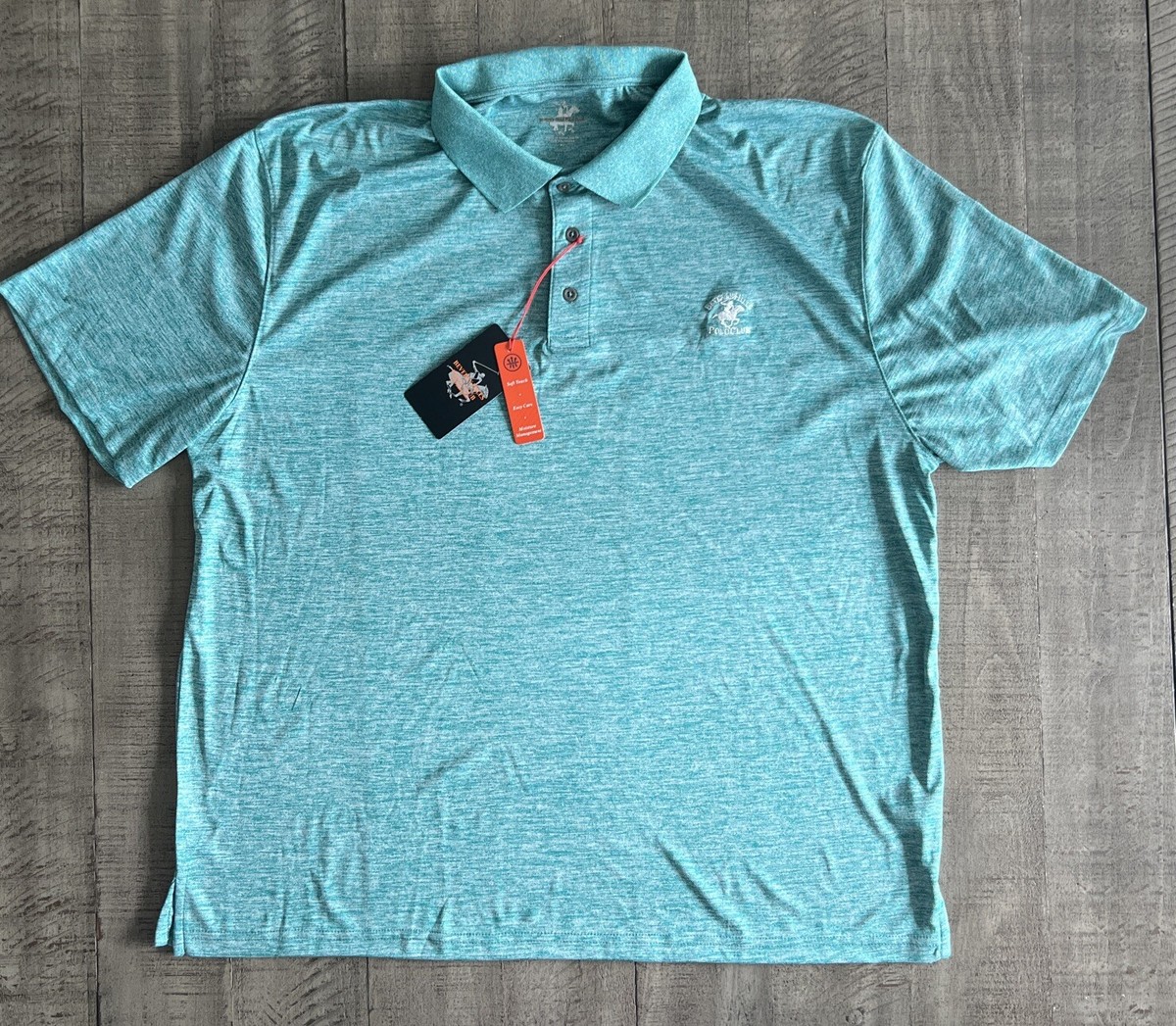 BEVERLY HILLS POLO CLUB Teal Green Performance Golf Polo Shirt Men