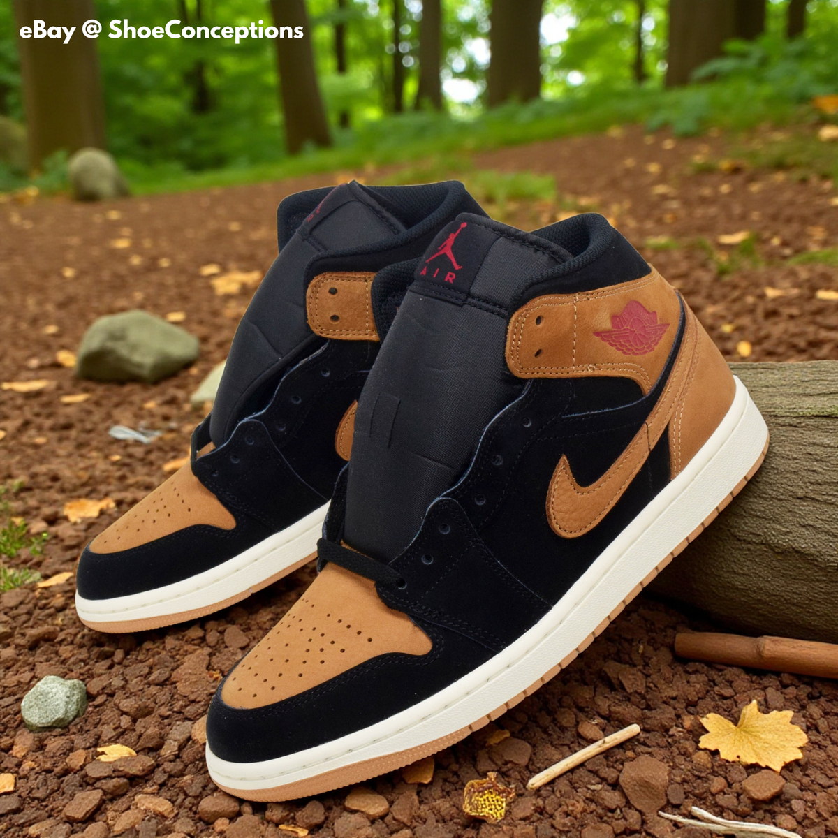 Nike Air Jordan 1 Mid SE Shoes Black Flax Varsity Red HV4091-002