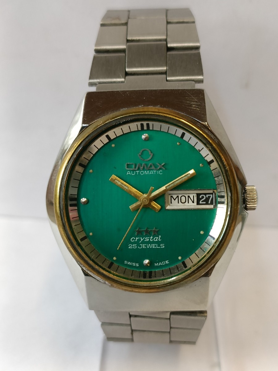 OMAX 25 JEWELS AUTOMATIC GREEN DIAL 35926 SWISS MEN'S WORKING