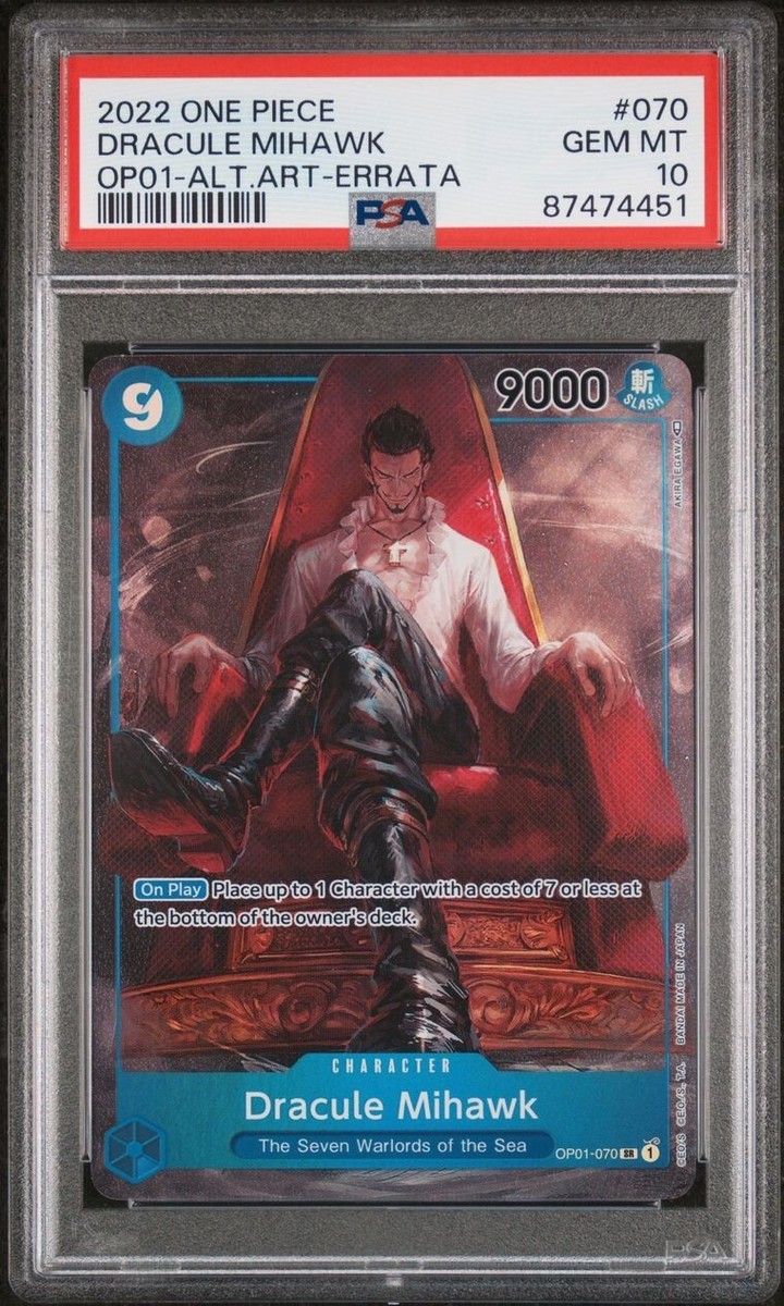 PSA 10 Dracule Mihawk OP01 070 ERRATA Romance Dawn English | eBay