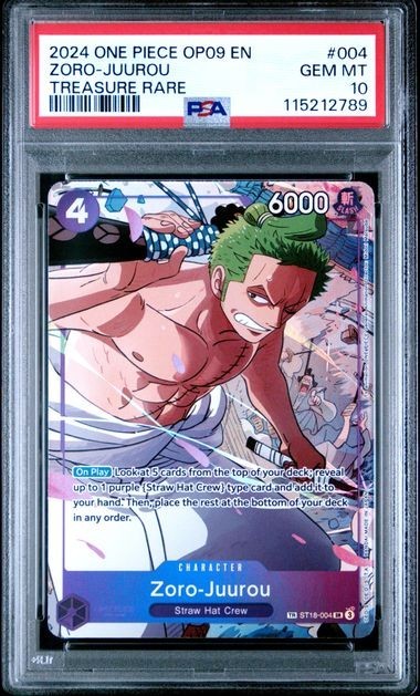 PSA 10 Zoro-Juurou Treasure Rare Card ST18-004 OP-09 Emperors One