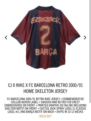 Travis Scott x Barcelona x Nike FC Jersey 2000/2001 Size L Brand