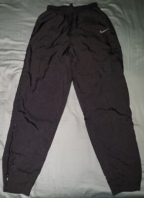 VTG NIKE ANKLE ZIP BLACK WIND TRACK PANTS MEDIUM NYLON LINED