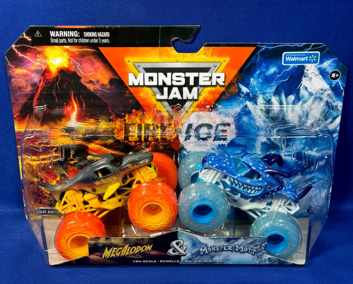 MEGALODON & MONSTER MUTT - 2-Pack FIRE & ICE Monster Jam TRUCKS