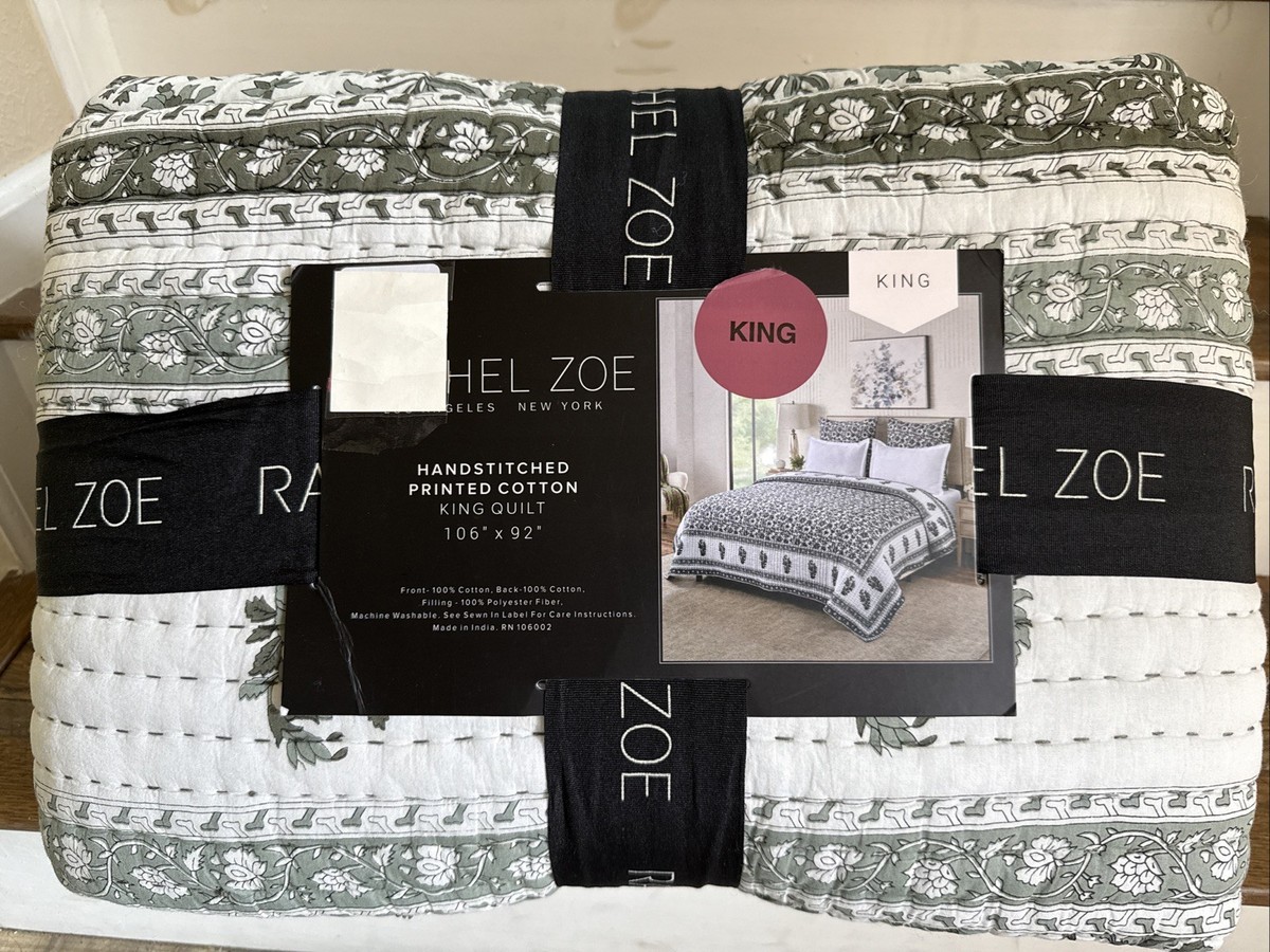 Rachel Zoe Hand Stitched Printed Floral Sage Green Cotton King