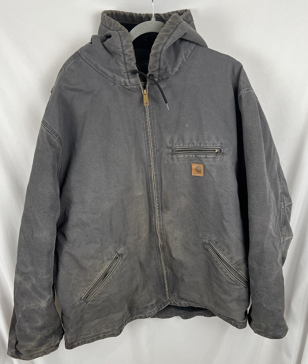 Carhartt Jacket Mens 3XL Sherpa Lined Full Zip Hooded Grey J141