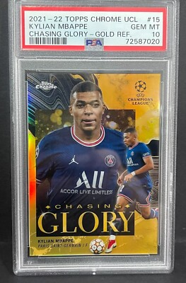 2021-22 Topps Chrome UCL Chasing Glory Kylian Mbappe Gold /50 PSA