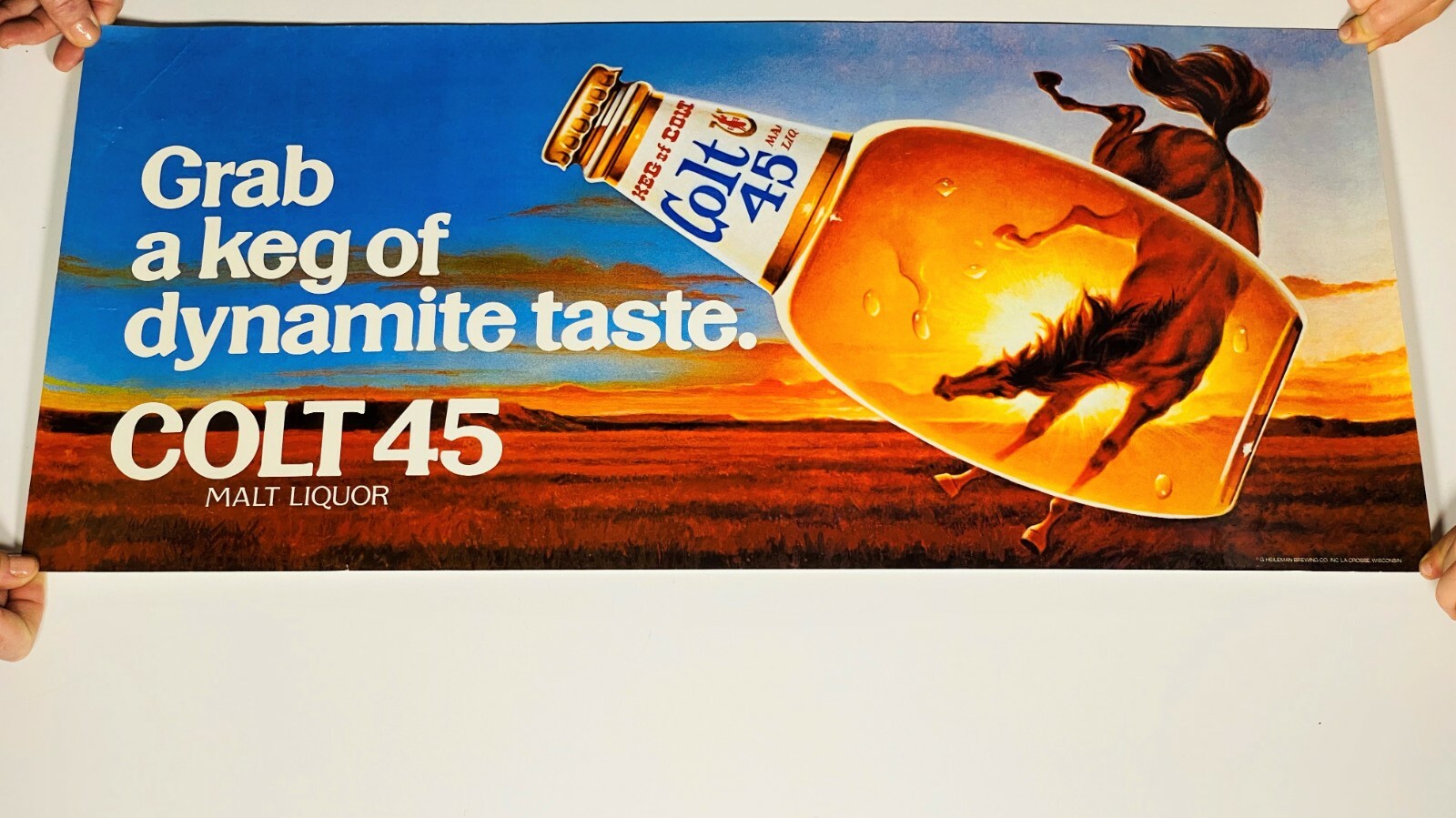 Vintage COLT 45 Malt Liquor Poster GRAB A KEG OF DYNAMITE TASTE 28