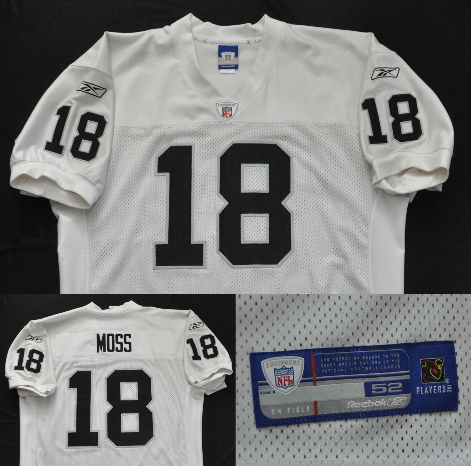 Randy Moss Oakland Raiders Reebok Jersey Authentic NFL Sewn Men 52