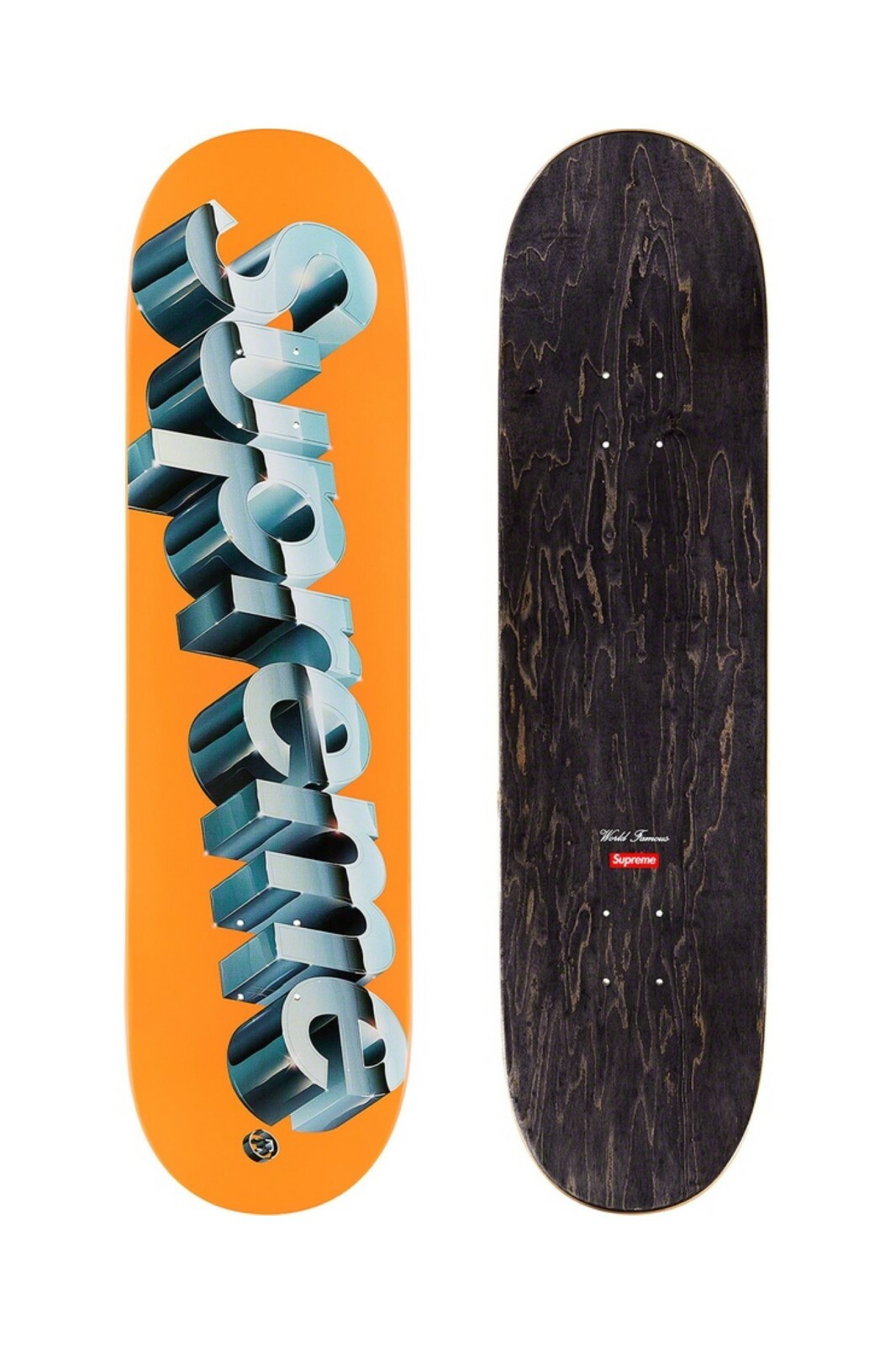 Supreme Chrome Orange Logo Skateboard Deck Size 8.25 Rare Limited