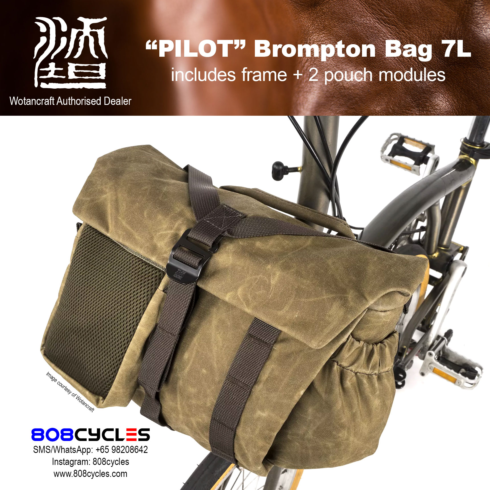 Wotancraft “Pilot” Brompton Bag 7L with 2 pouch modules – 808 Cycles