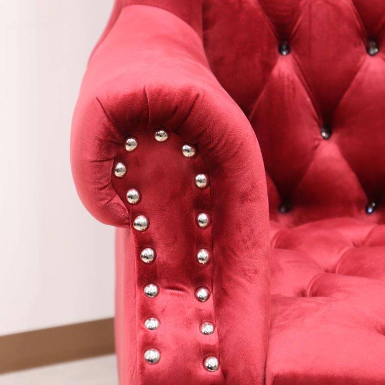 スーパーハイバックチェア レッド 一人掛け スタッズ ベロア 1Pソファ