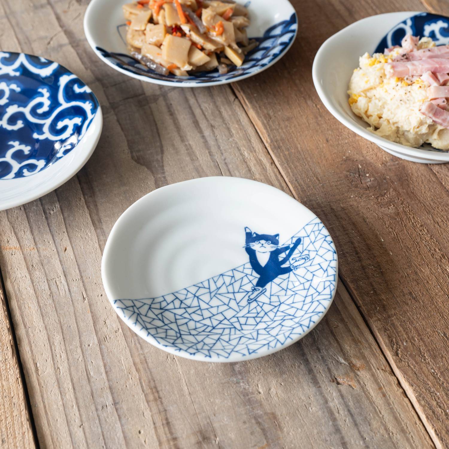 猫 シチタ ソメネコ 13cm皿 氷裂紋 日本伝統模様[美濃焼] - カフェ食器