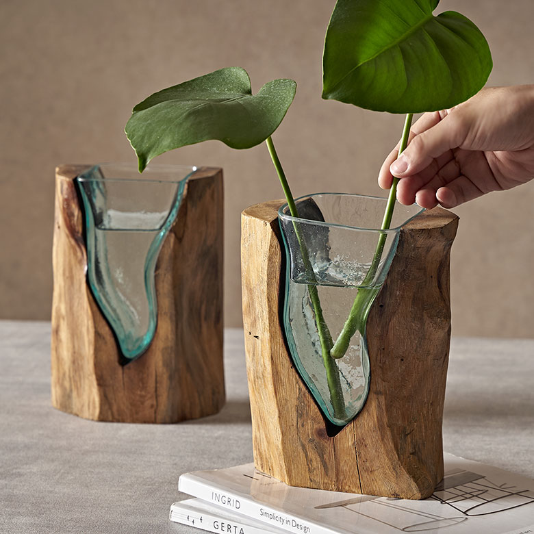 楽天市場】フラワーベース 木製 スワール ウッド ガラス 花瓶 花びん