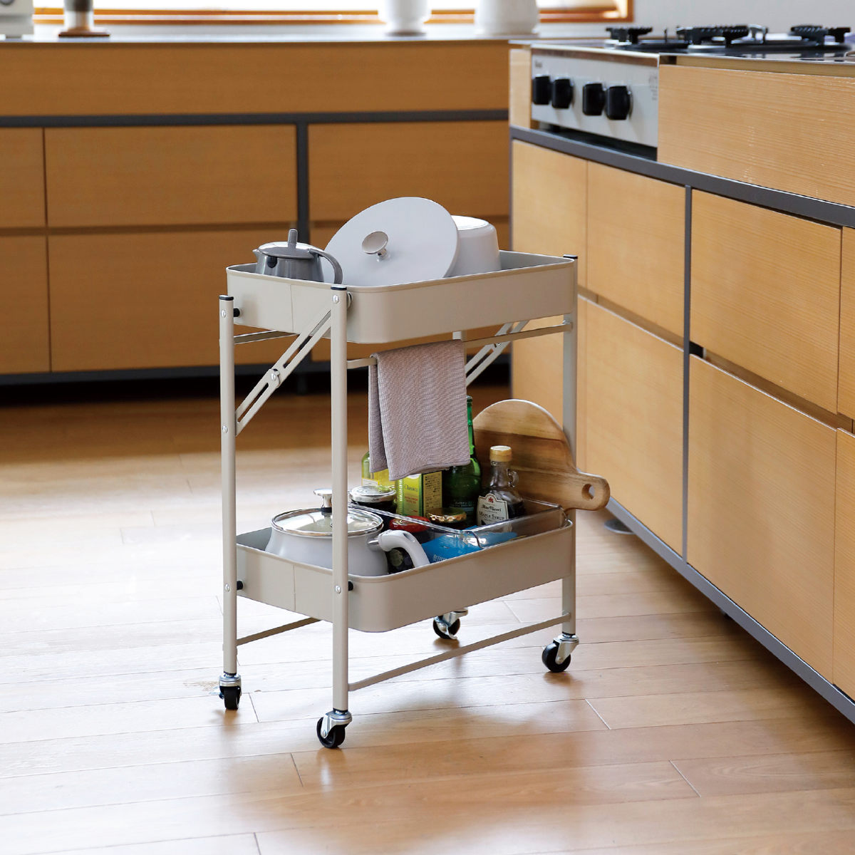 楽天市場】キッチンワゴン 折り畳める 2段 ワゴン Amely 天板