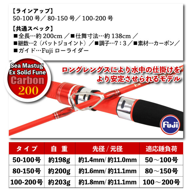 カーボンソリッド万能船竿 シーマスタッグ EXソリッド船 カーボン200