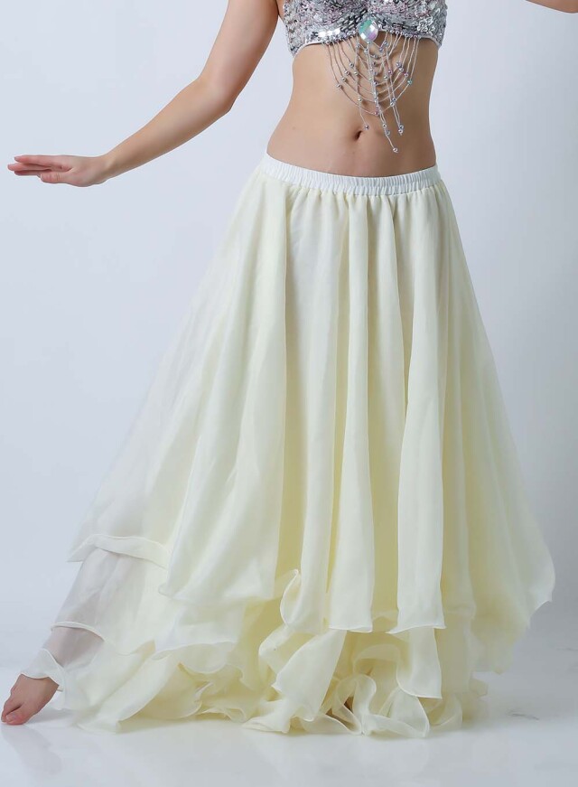 ベリーダンス発表会用スカート10ヤード3段シフォンD11（アイボリー