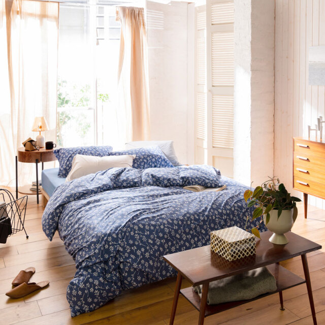 Fab the Home】ジニア/ネイビー 掛け布団カバー ダブル 天竺ニット