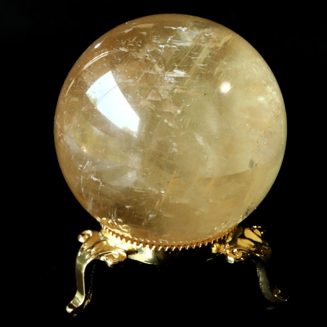 ゴールデン カルサイト 丸玉 台座付き AAA 直径約61mm 虹入り