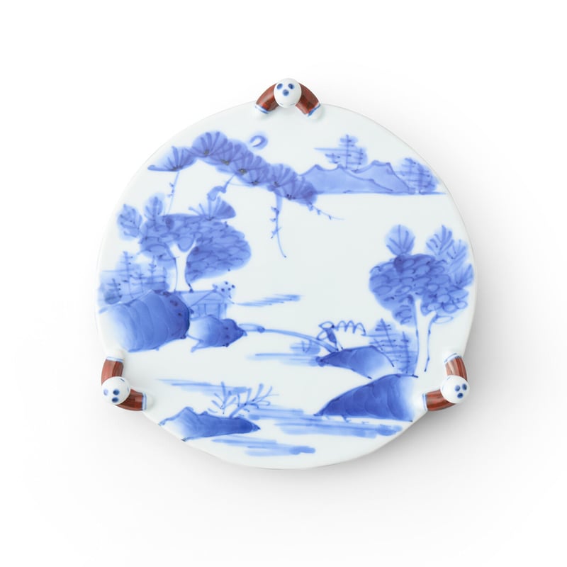 福泉窯 染付山水朱巻三閑人6寸高台皿 | 高級美術有田焼 柳屋