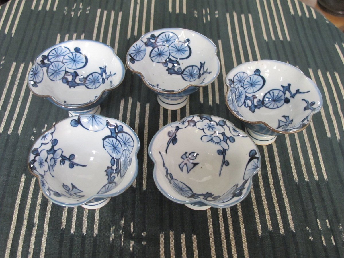 痴陶人（伊万里陶苑）染付松梅花渕中付セット | 肥前陶磁ギャラリー妻