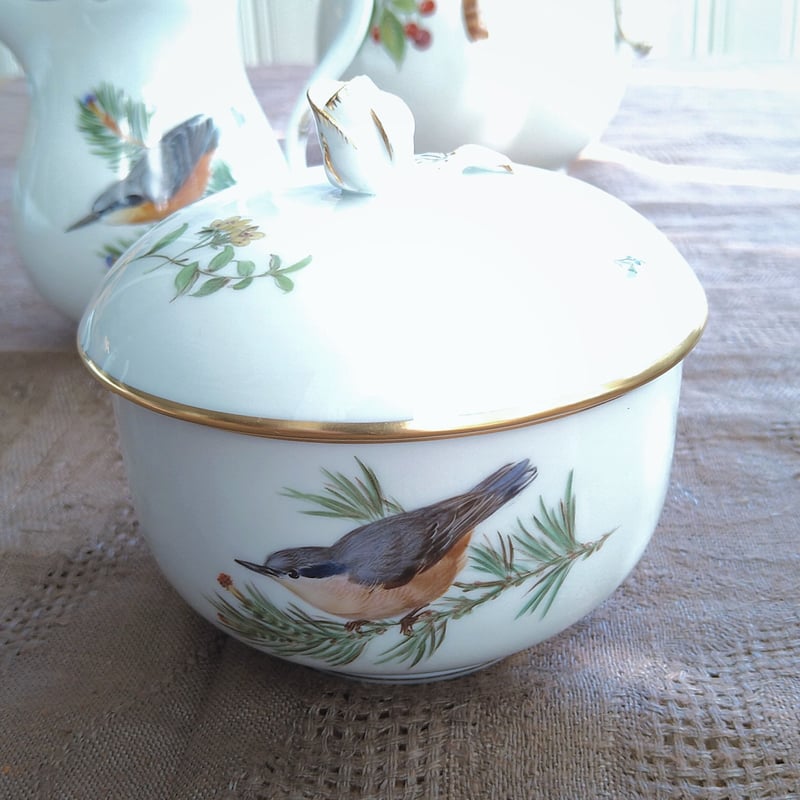 Meissenマイセンドイツの鳥のコーヒーポット、ミルク、シュガー3点