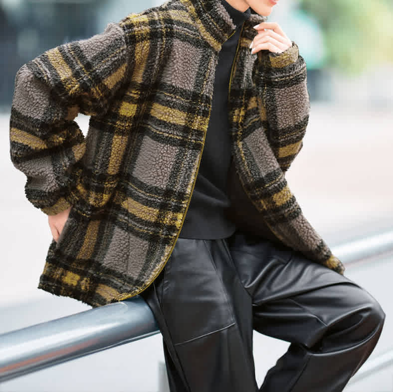 TEEE/ティー チェック柄 ボア ジップブルゾン 通販 - ディノス