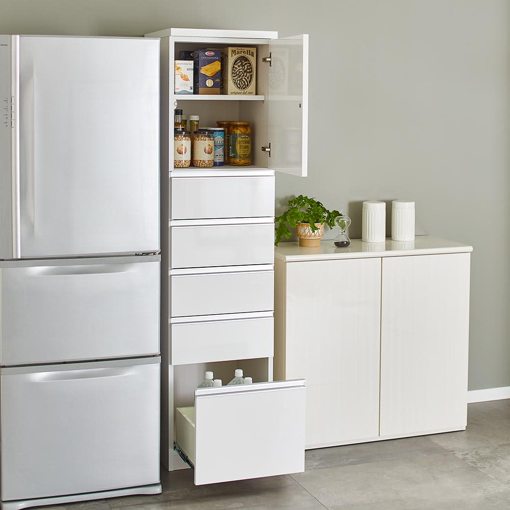 幅45奥行45高さ178cm］キッチンすき間収納 引き出し5段 【Anyaシリーズ