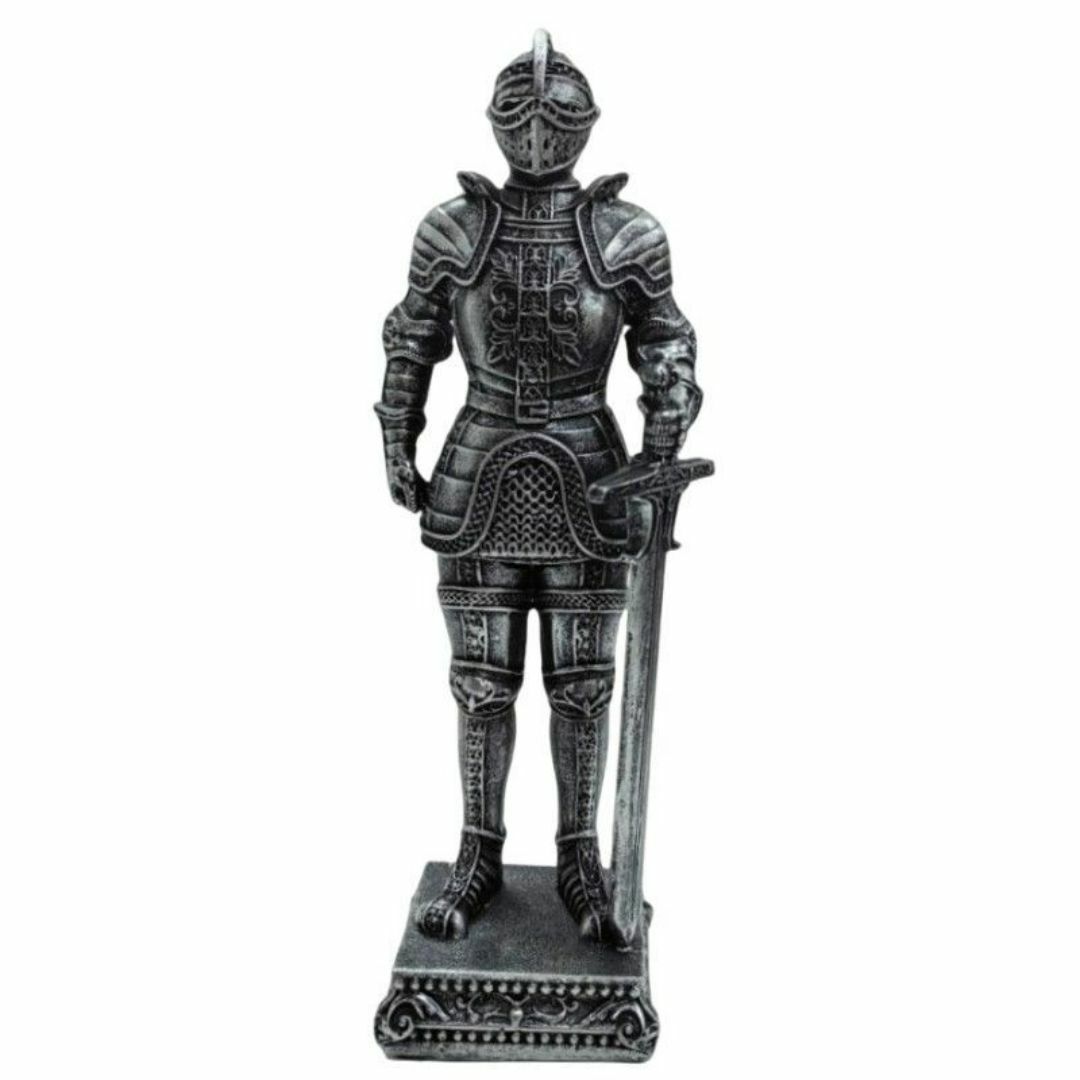 中世の騎士像 鎧 ナイト 樹脂彫刻 フィギュア シルバー アンティーク風