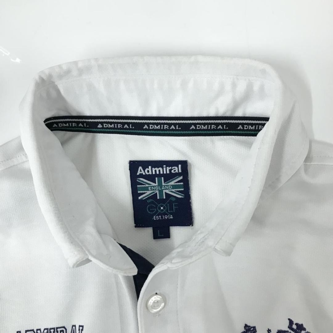 Admiral - アドミラル 長袖ポロシャツ 白×ネイビー ロゴプリント