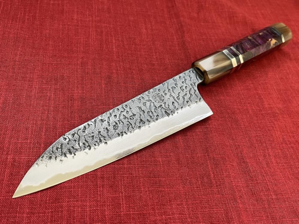 白紙1号本割込み165mm黒打ち特殊加工牛刀 高級柄仕様 - 本物の和の