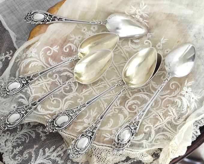 ドイツ銀800】透かしのティースプーン6本セット - Edwardian Dreams