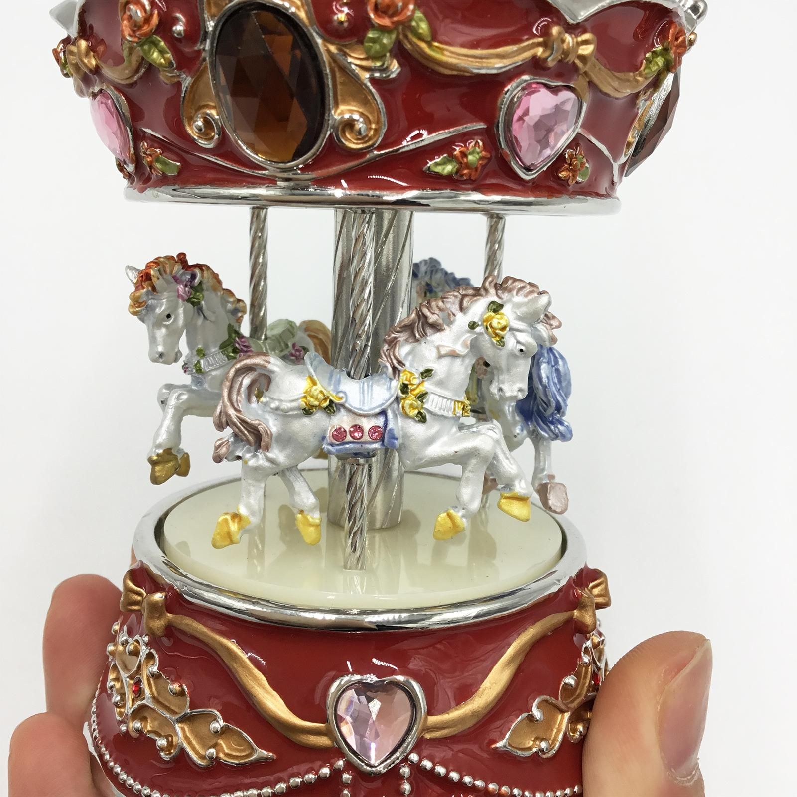 ピューター製メリーゴーランドオルゴール：レッド「星に願いを