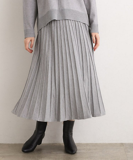 SETUP可能】冬から春まで軽やかに ラメラインニットプリーツ