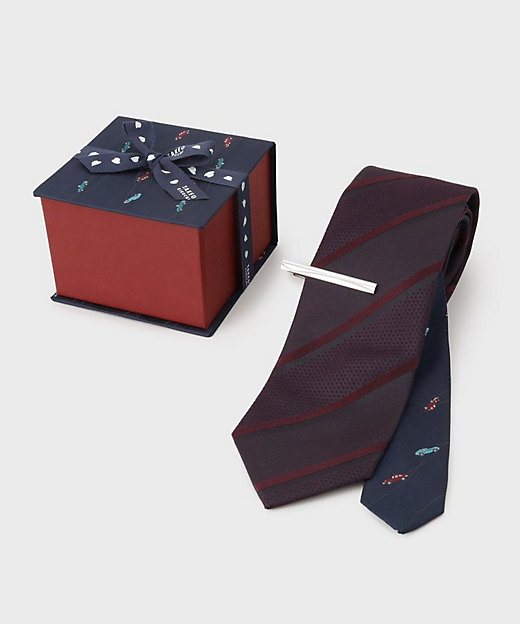 BOXセット】クラシックシャドーストライプ ネクタイ＆タイバー