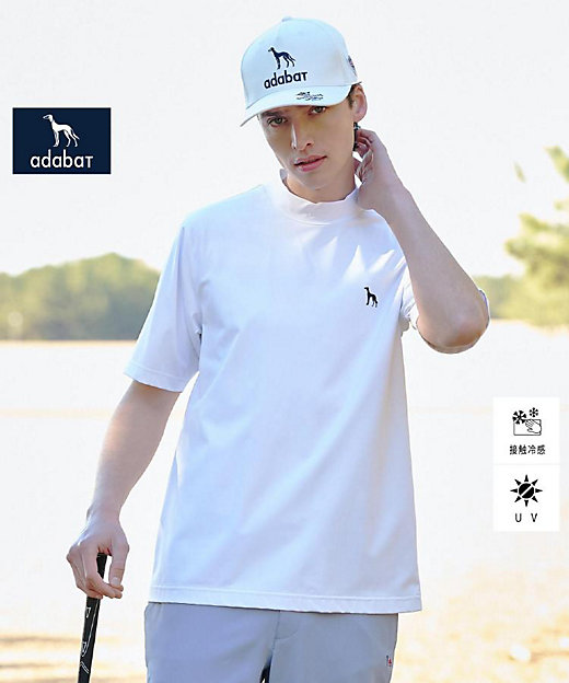 ADABAT NAVY】ナイロン混ストレッチ半袖モックT