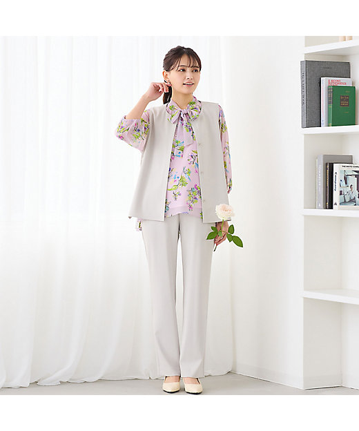 洗える・吸水速乾・セットアップ可】ストレッチツイルノーカラージレ