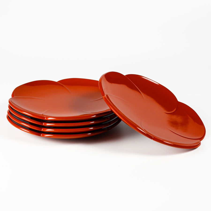 福梅皿揃い 6.0 溜/朱 5枚セット 漆塗り 取り皿・小皿 FC29-3/5 漆器の井助