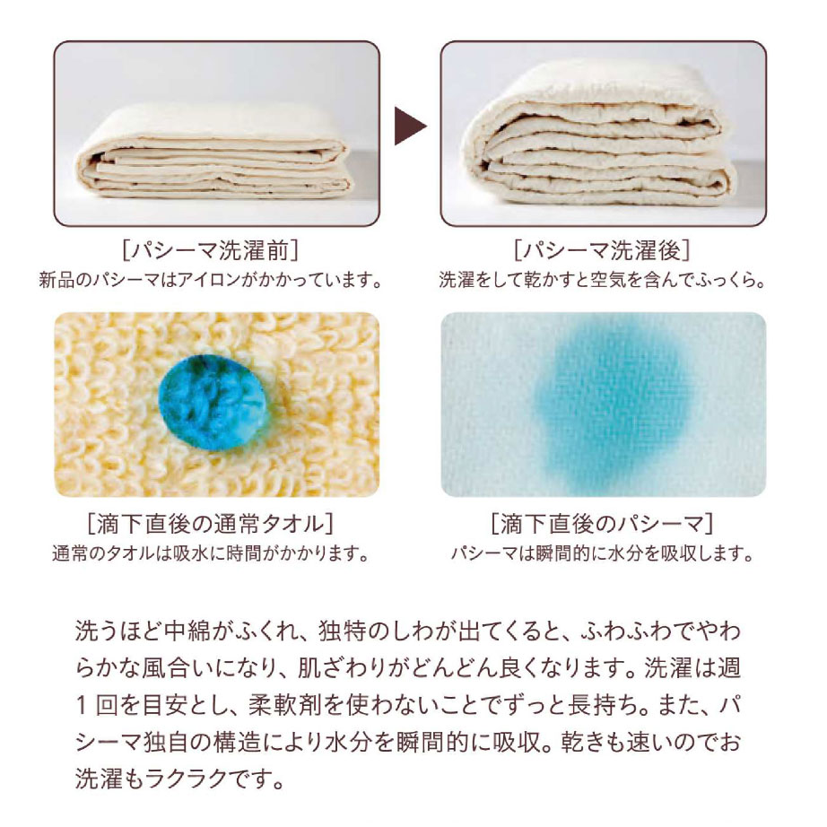 パシーマ パットシーツ シングル 110×210cm きなり | じぶんまくら公式