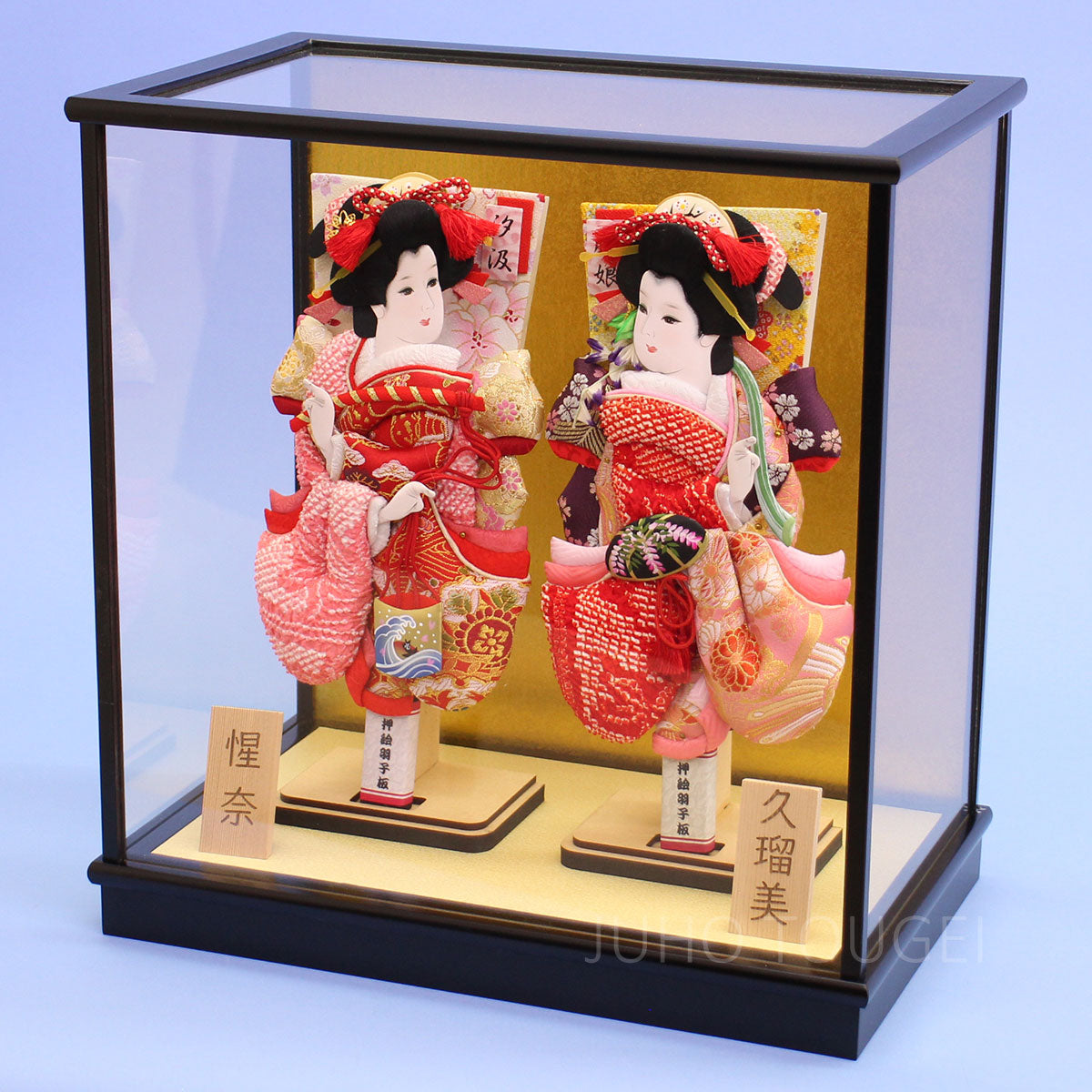 99姉妹羽子板出し飾り 10号上金襴鹿の子華舞セット – 寿鳳人形の東芸