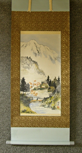 SP-10048 [ Japanese Old-Time Village View ] Vintage Kakemono Wall